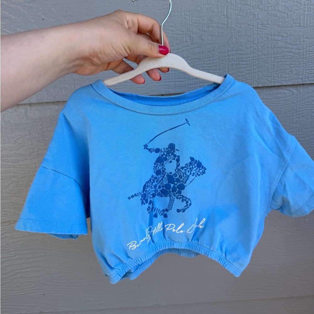 Beverly Hills Polo Club Blue Cropped T-Shirt Size 8